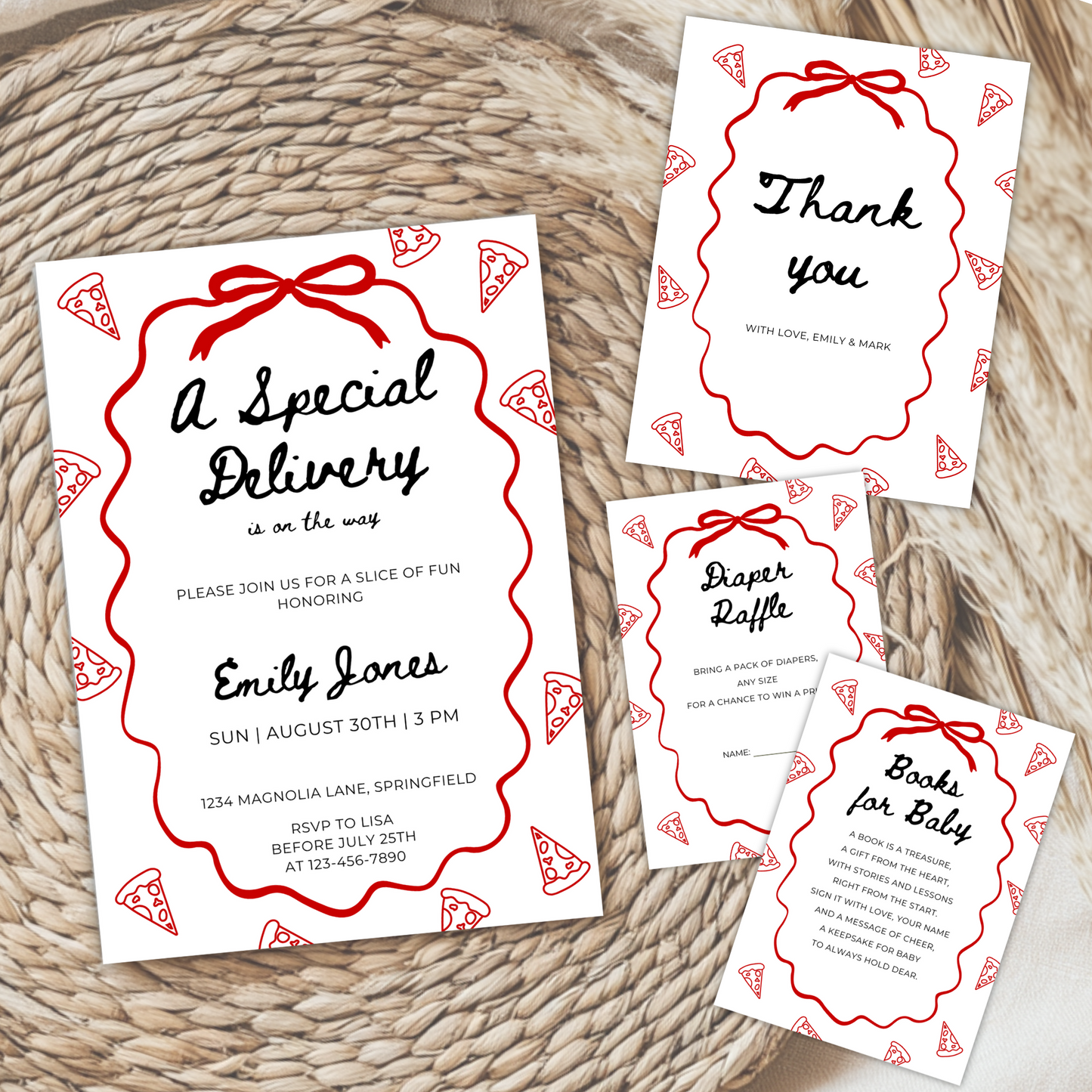 Baby Shower Invitation Bundle - Special Delivery Pizza Italian Food Theme BS137
