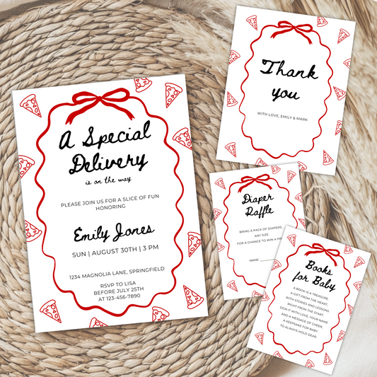 Baby Shower Invitation Bundle - Special Delivery Pizza Italian Food Theme BS137