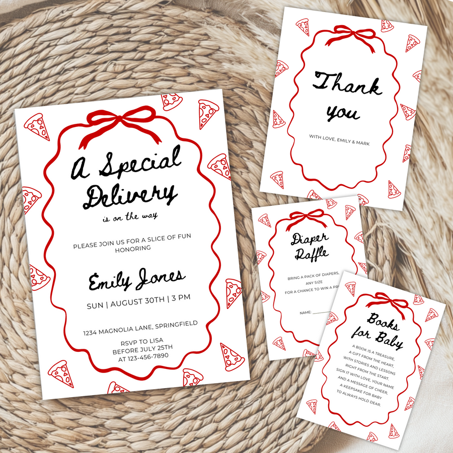 Baby Shower Invitation Bundle - Special Delivery Pizza Italian Food Theme BS137