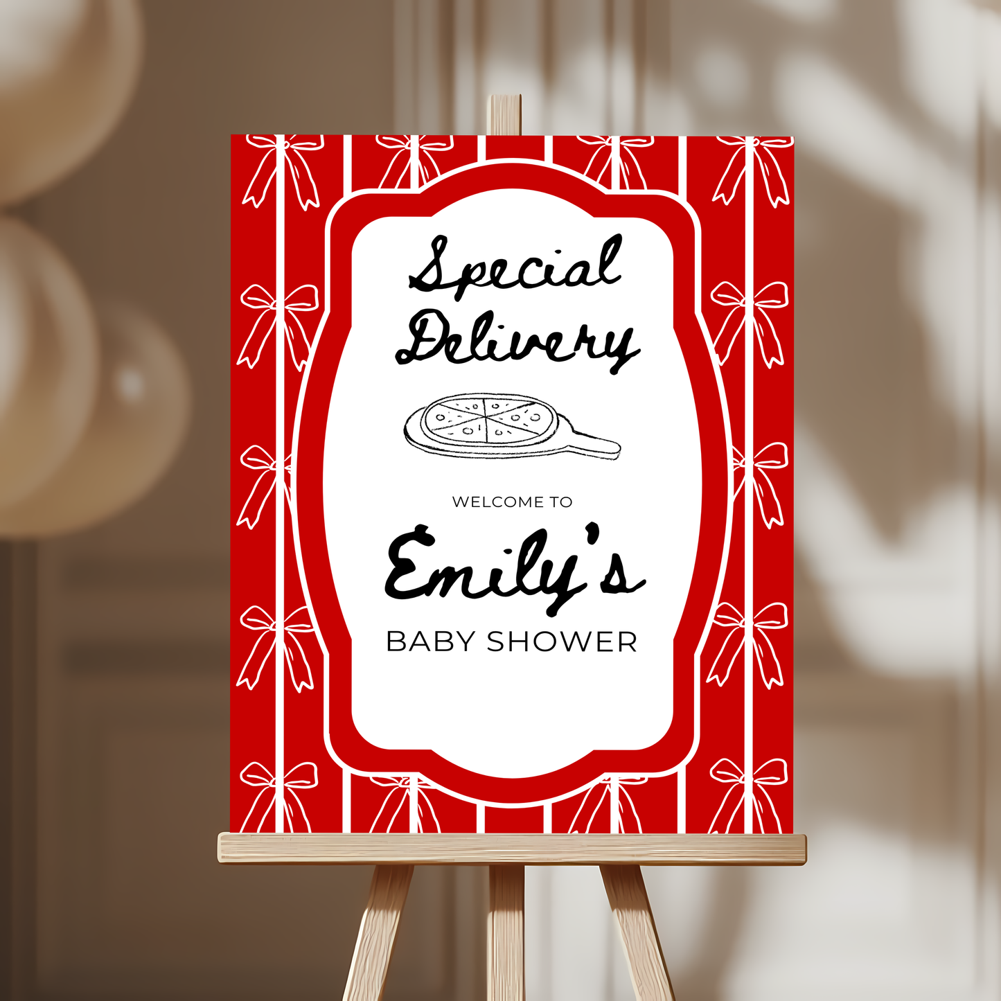 Baby Shower Welcome Sign - Special Delivery Pizza Our Hearts BS137
