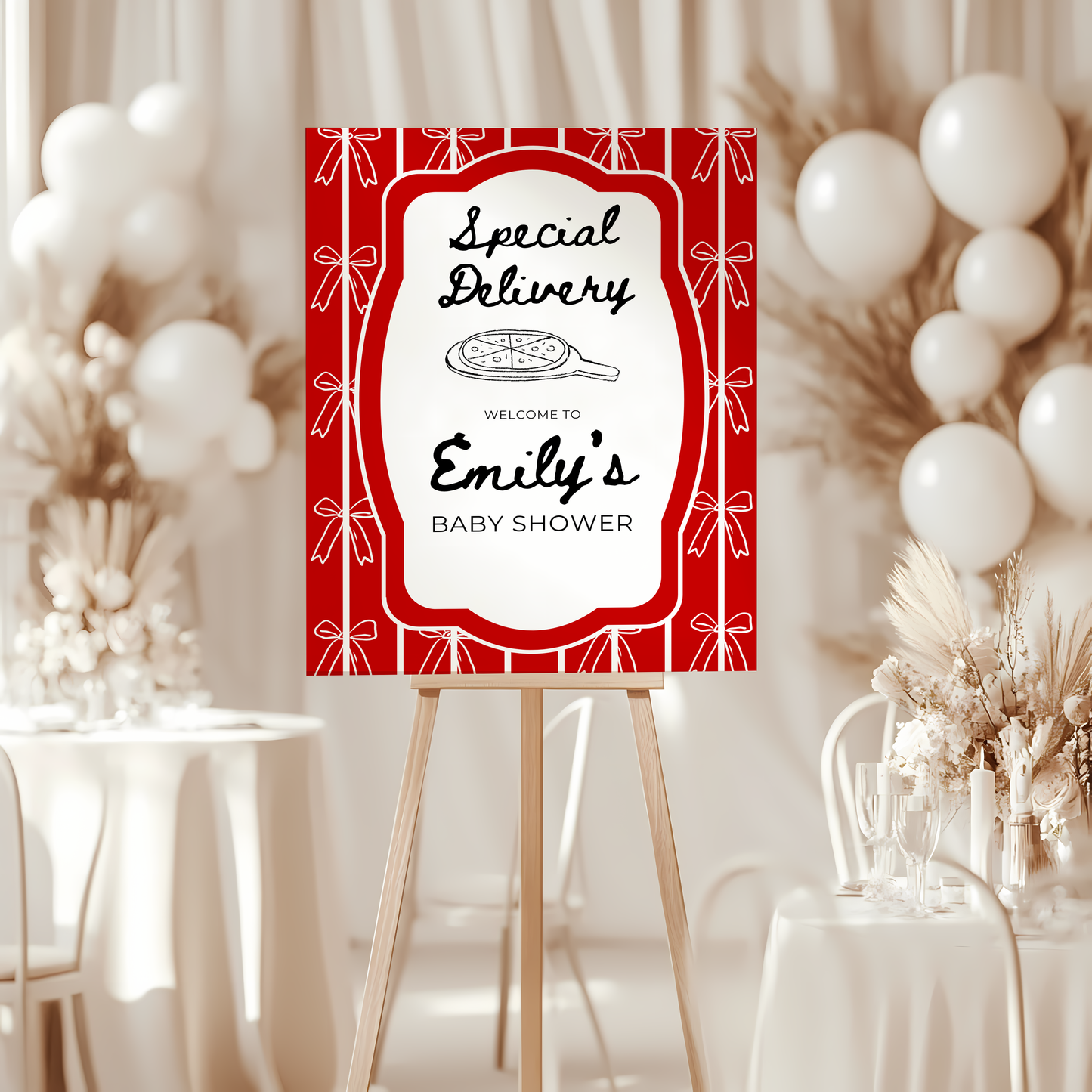 Baby Shower Welcome Sign - Special Delivery Pizza Our Hearts BS137
