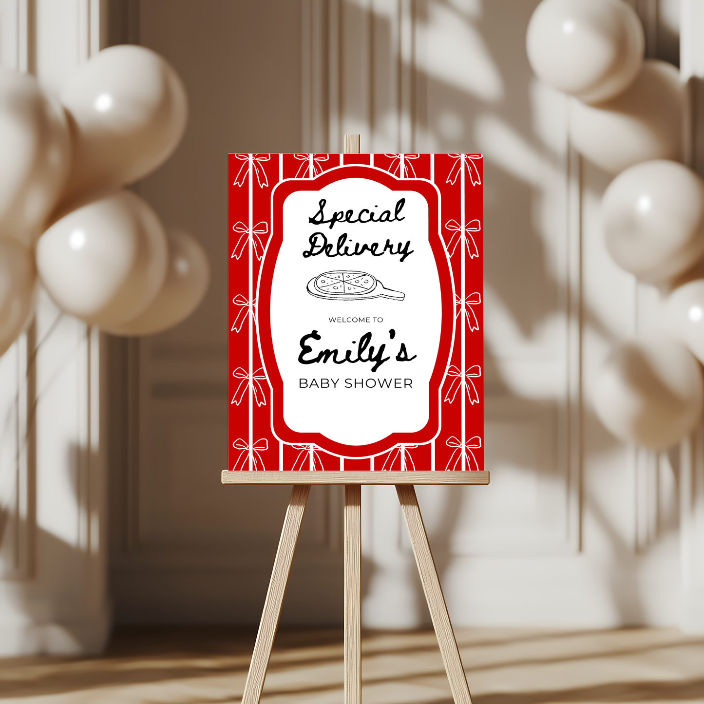 Baby Shower Welcome Sign - Special Delivery Pizza Our Hearts BS137