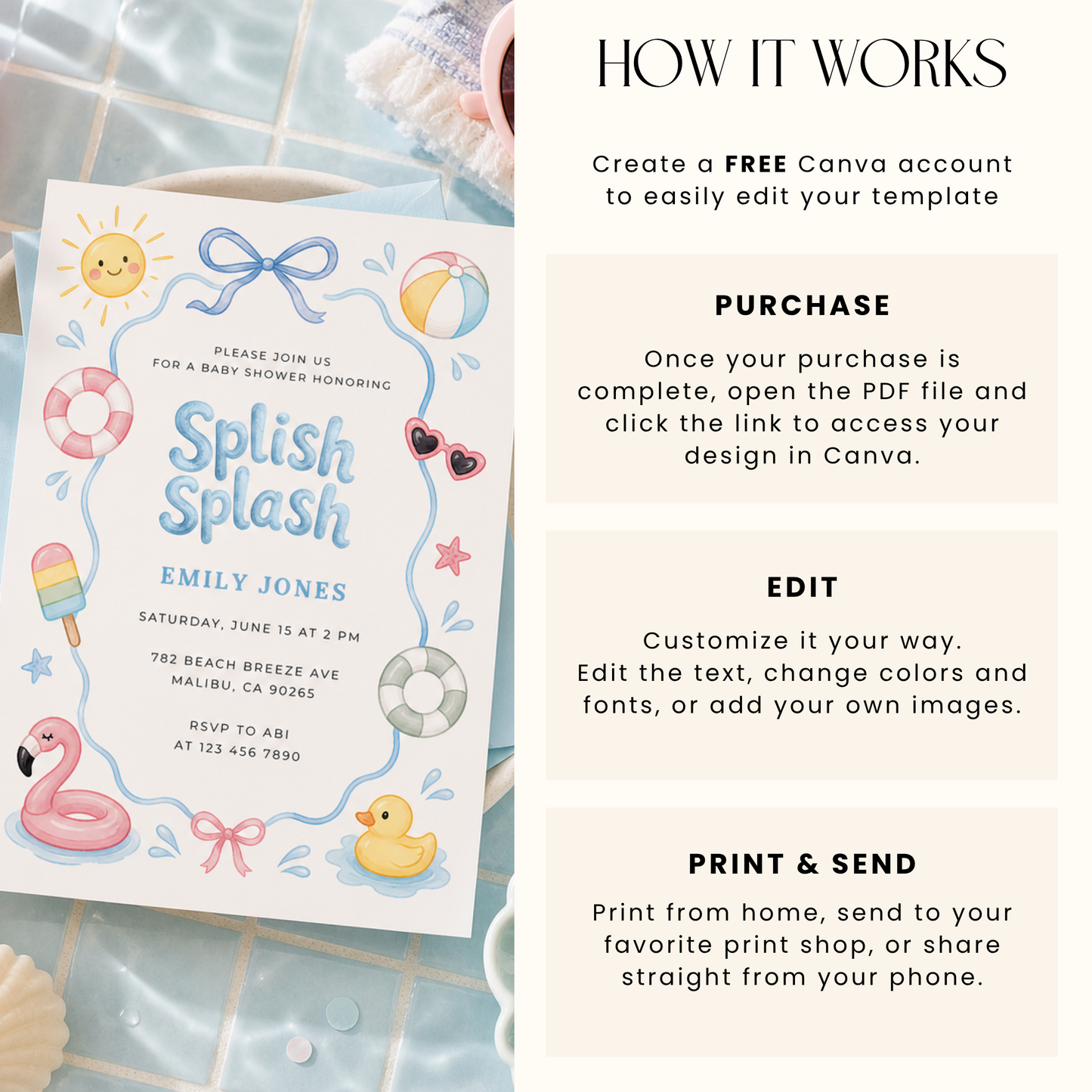 Splish Splash Pastel Baby Shower Invitation L137