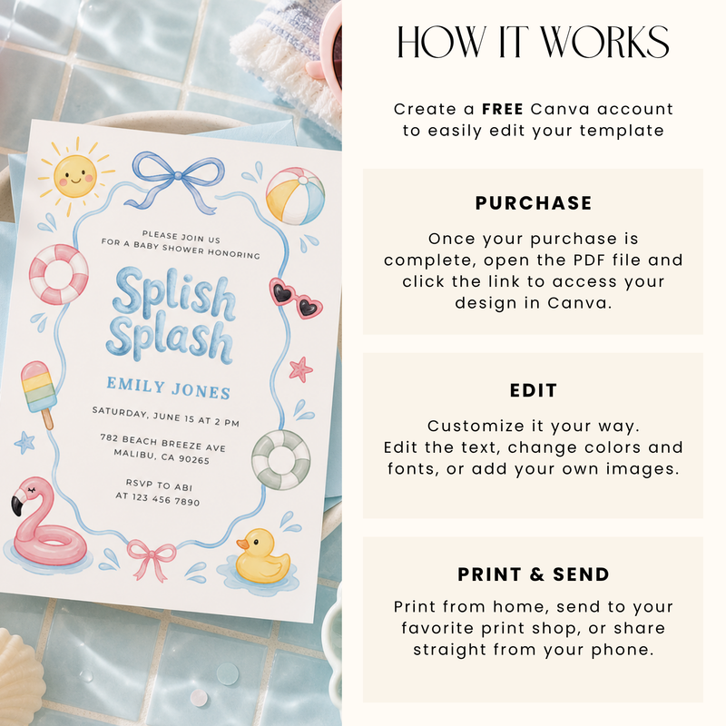 Splish Splash Pastel Baby Shower Invitation L137