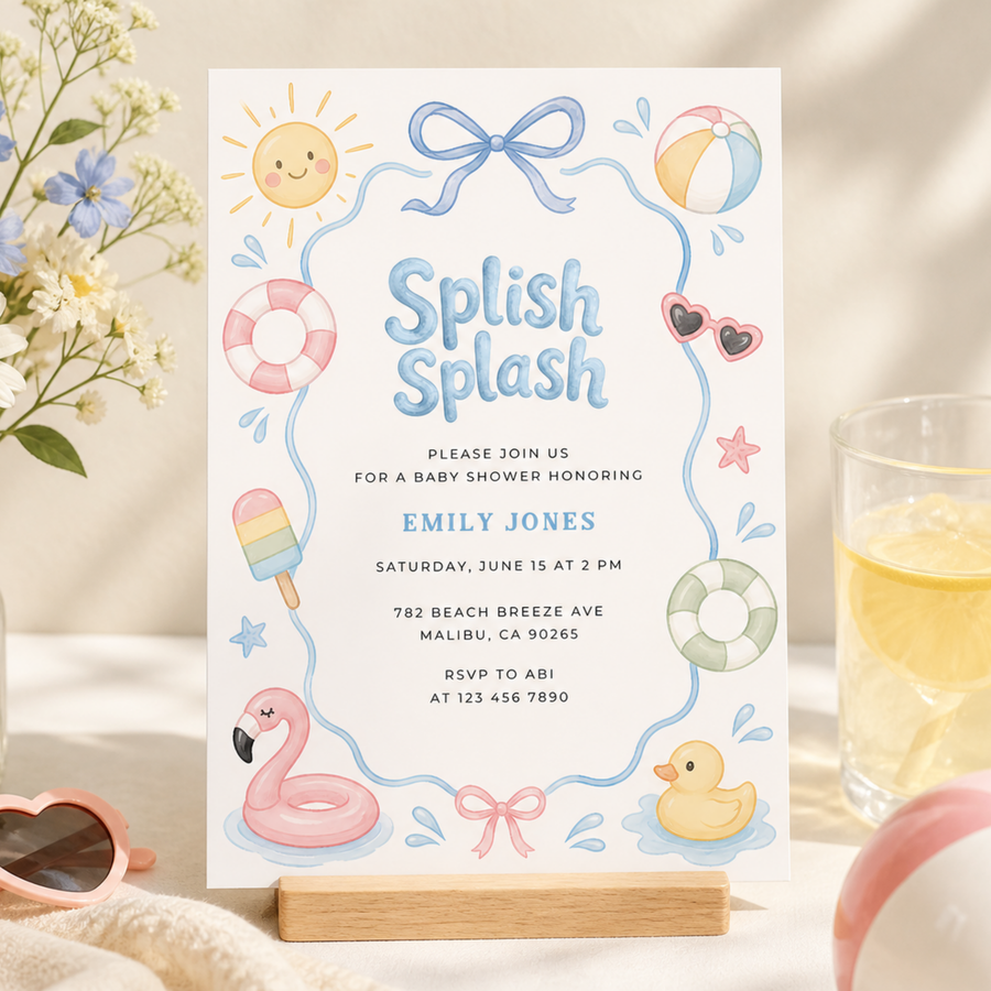 Splish Splash Pastel Baby Shower Invitation L137