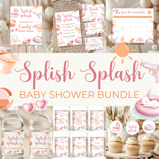 Baby Shower Mega Bundle - Splish Splash Baby Bash Girl Summer Pool Party Pink BS141