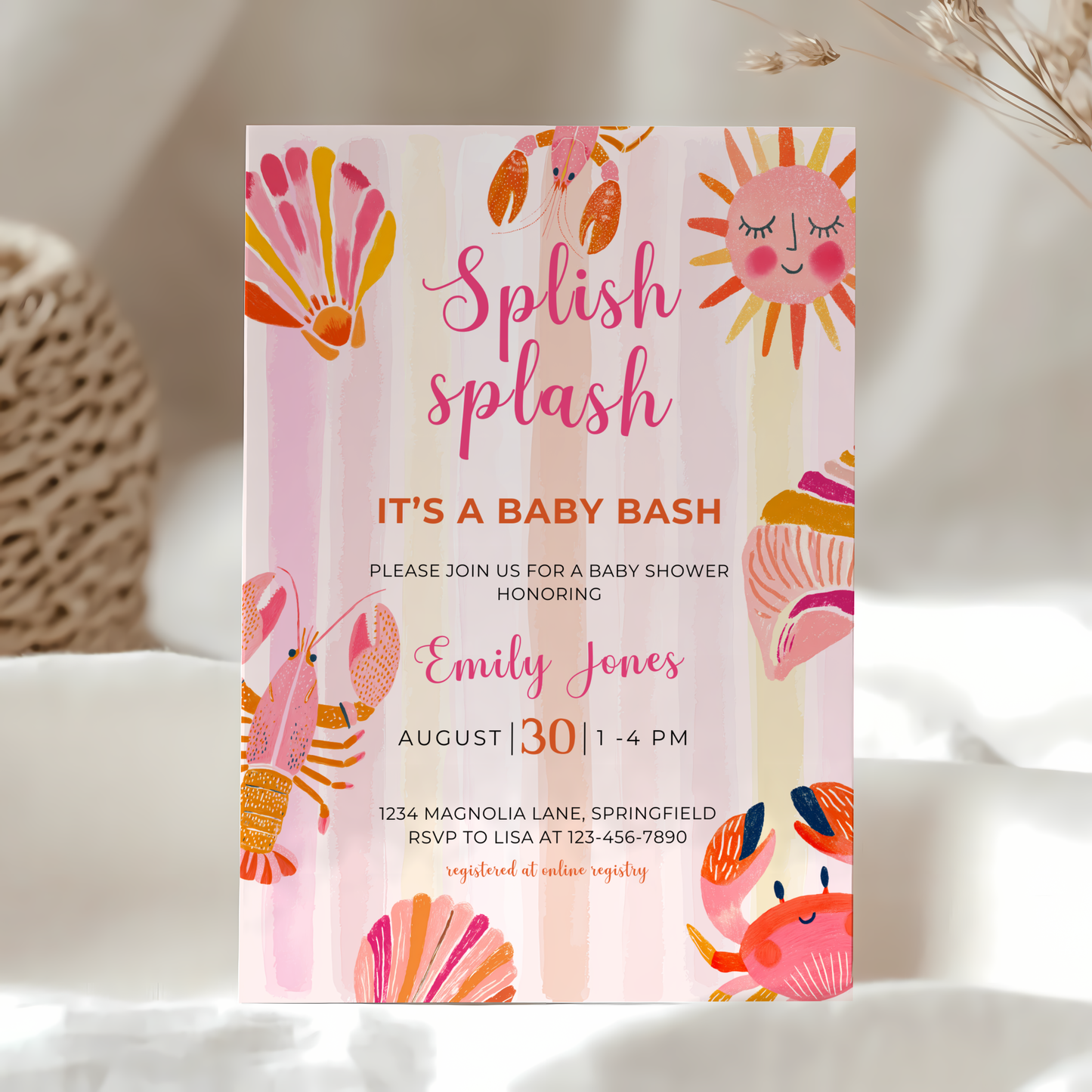 Baby Shower Invitation - Splish Splash Baby Bash Vibrant Summer Pool Party BS157