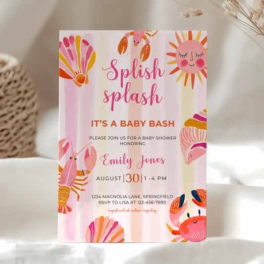 Baby Shower Invitation - Splish Splash Baby Bash Vibrant Summer Pool Party BS157