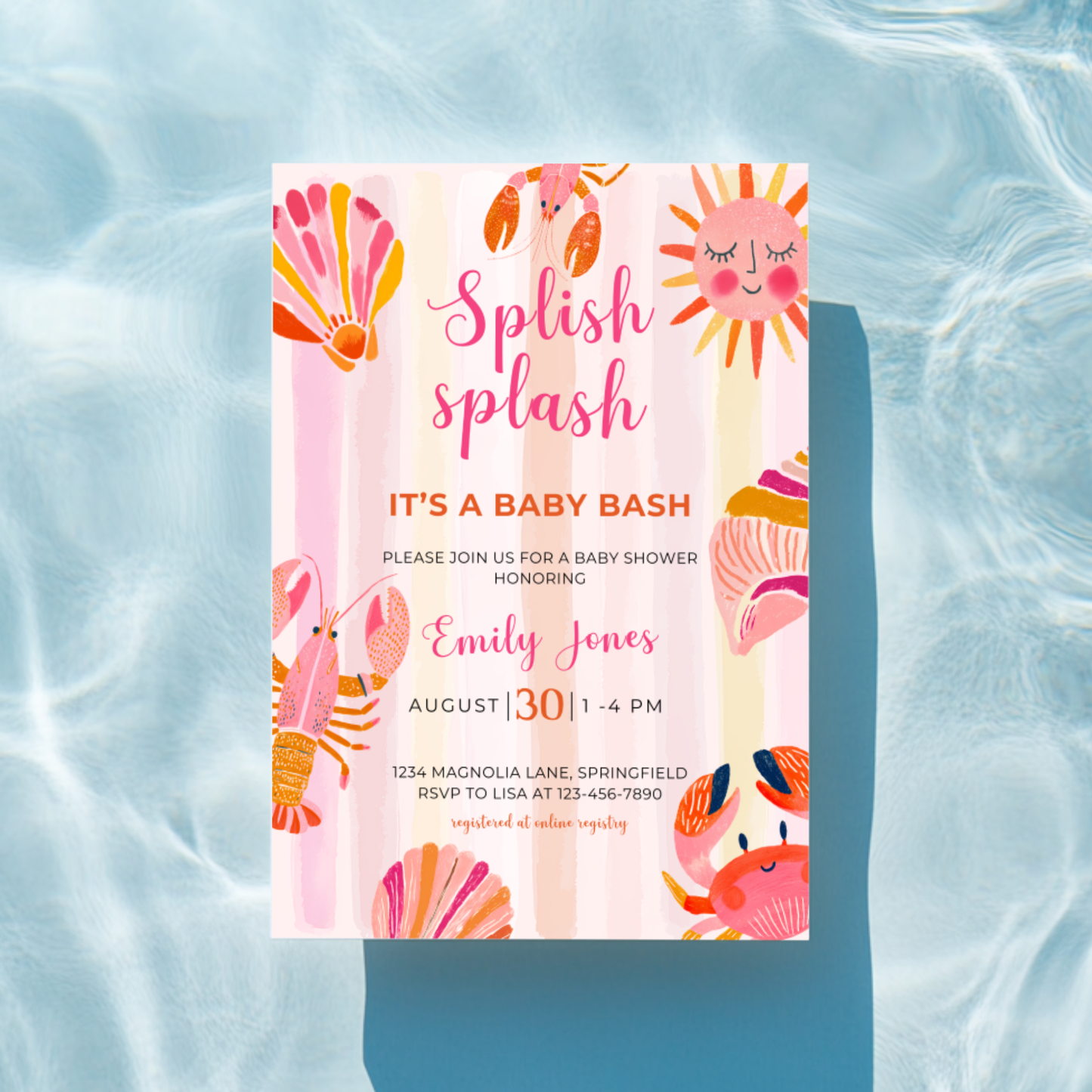 Baby Shower Invitation - Splish Splash Baby Bash Vibrant Summer Pool Party BS157
