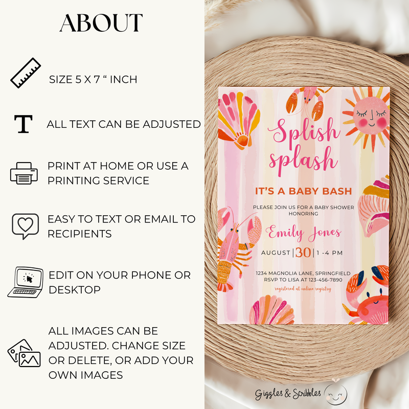 Baby Shower Invitation - Splish Splash Baby Bash Vibrant Summer Pool Party BS157