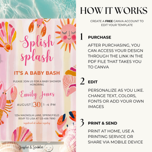 Baby Shower Invitation - Splish Splash Baby Bash Vibrant Summer Pool Party BS157