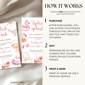 Baby Shower Invitation Bundle - Pink Pool Party Splish Splash Summer Bash BS141