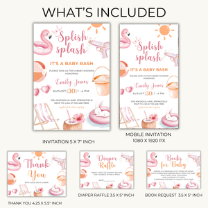 Baby Shower Invitation Bundle - Pink Pool Party Splish Splash Summer Bash BS141