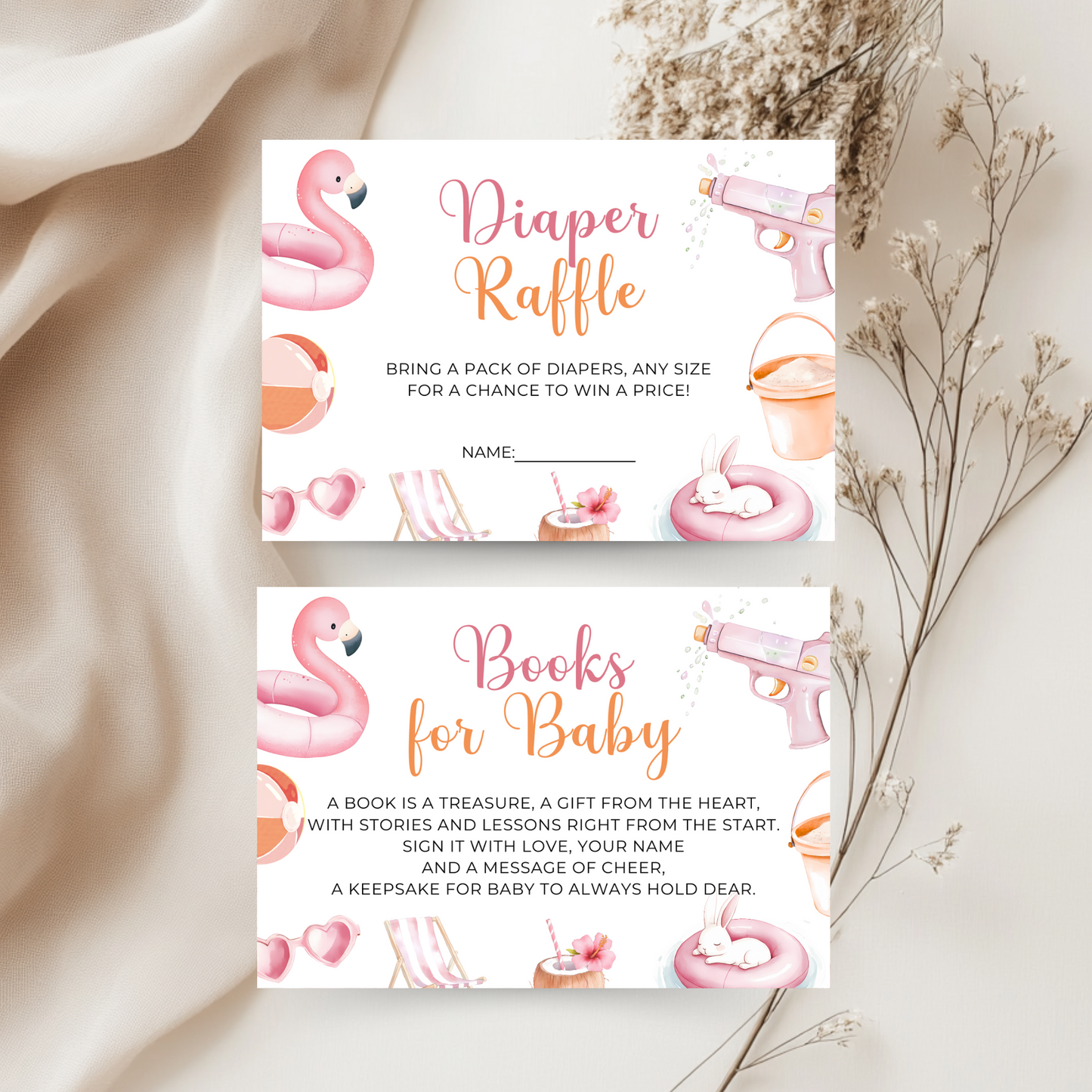 Baby Shower Invitation Bundle - Pink Pool Party Splish Splash Summer Bash BS141