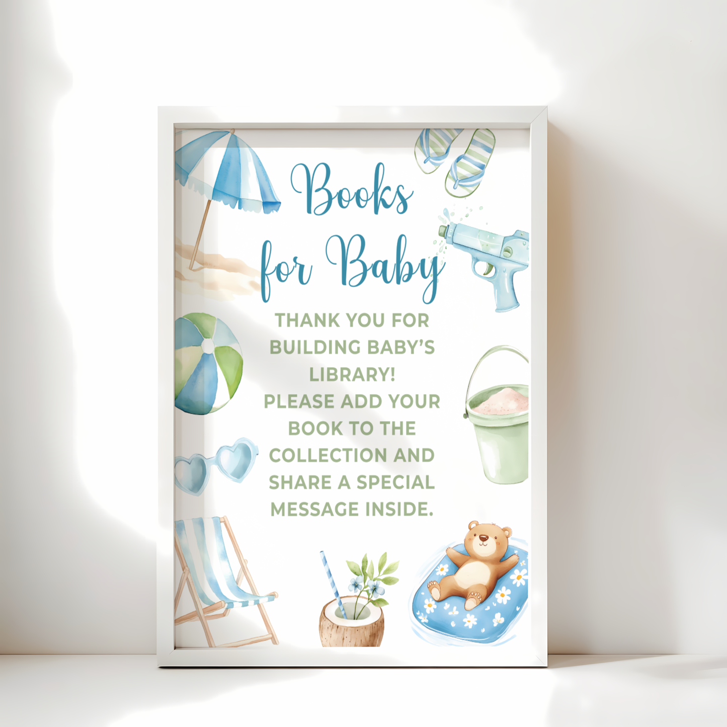 Baby Shower Table Sign Bundle - Splish Splash Summer Pool Party Blue Beach BS142