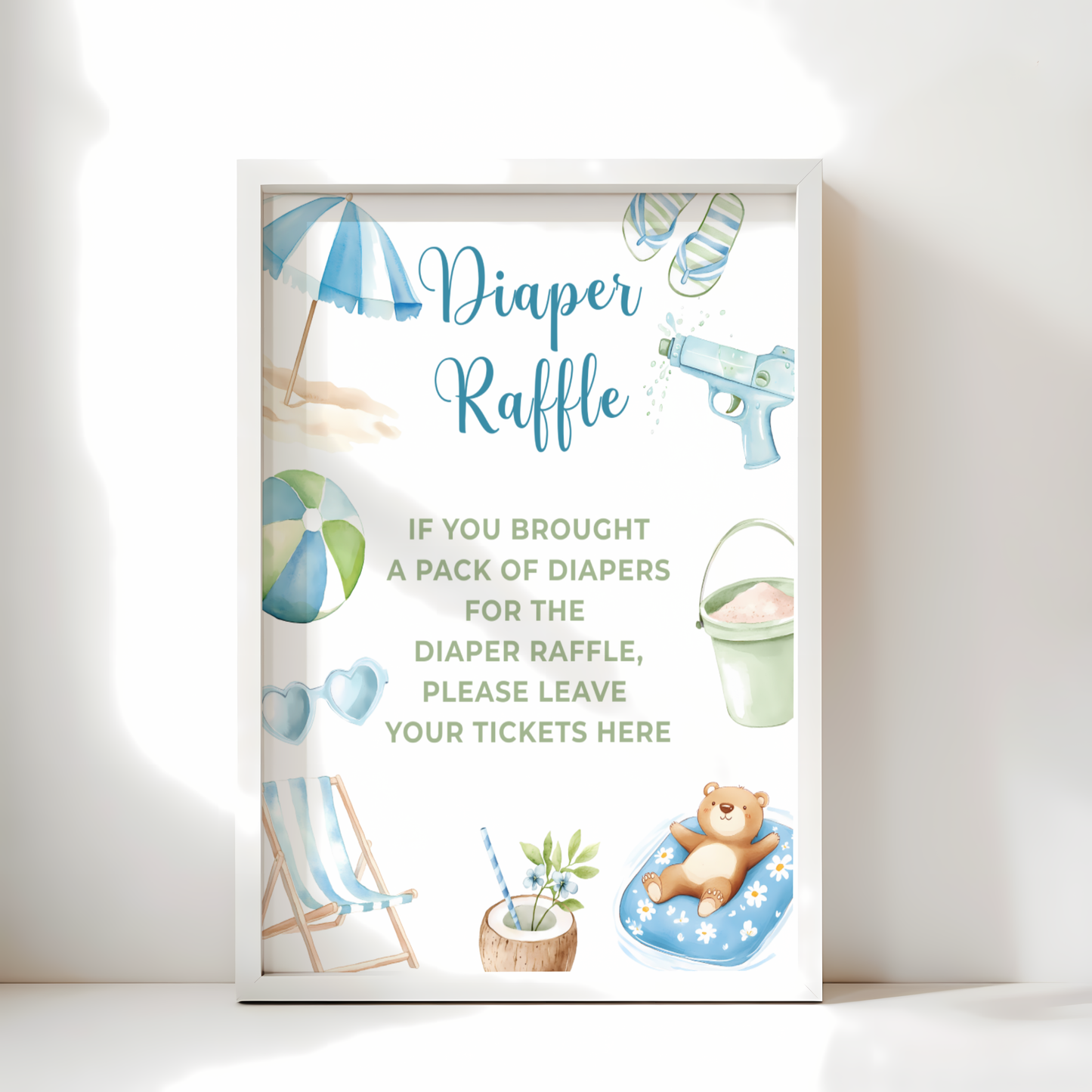 Baby Shower Table Sign Bundle - Splish Splash Summer Pool Party Blue Beach BS142