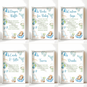 Baby Shower Table Sign Bundle - Splish Splash Summer Pool Party Blue Beach BS142