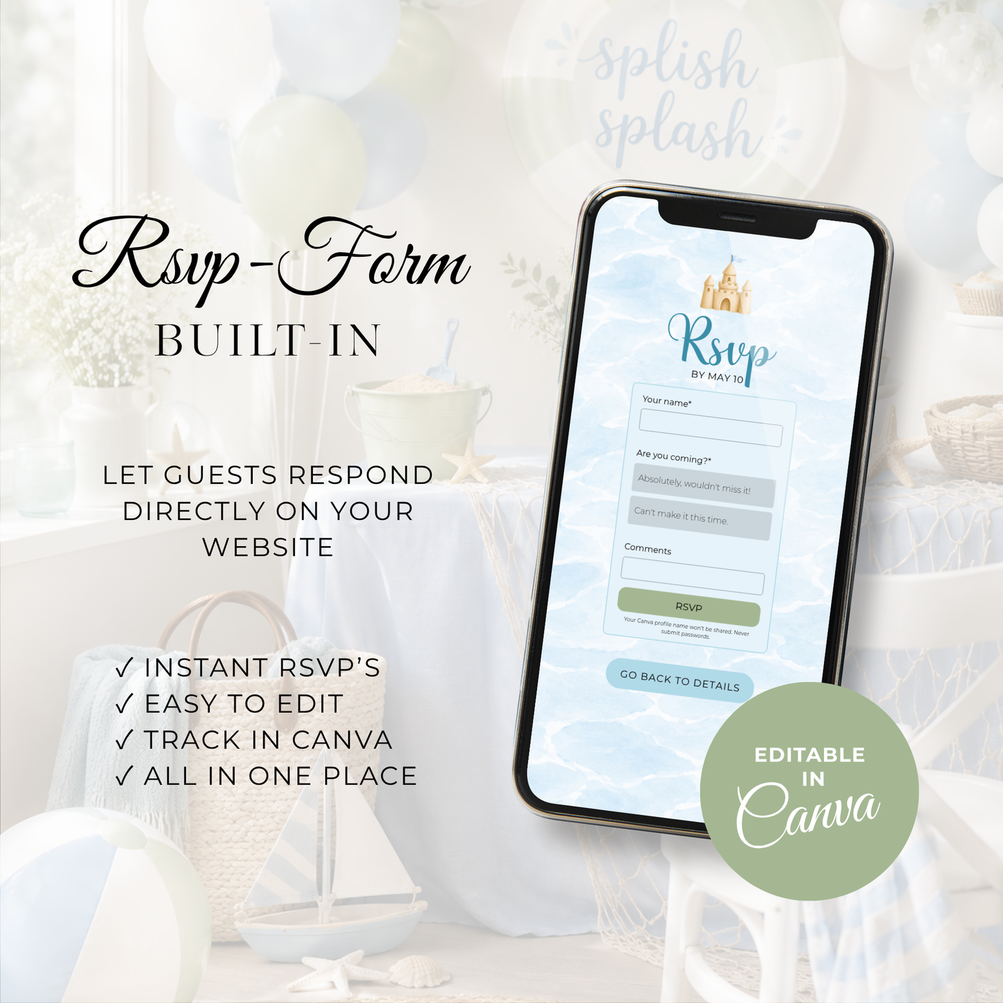 Splish Splash Baby Shower Website Invitation with RSVP BS142