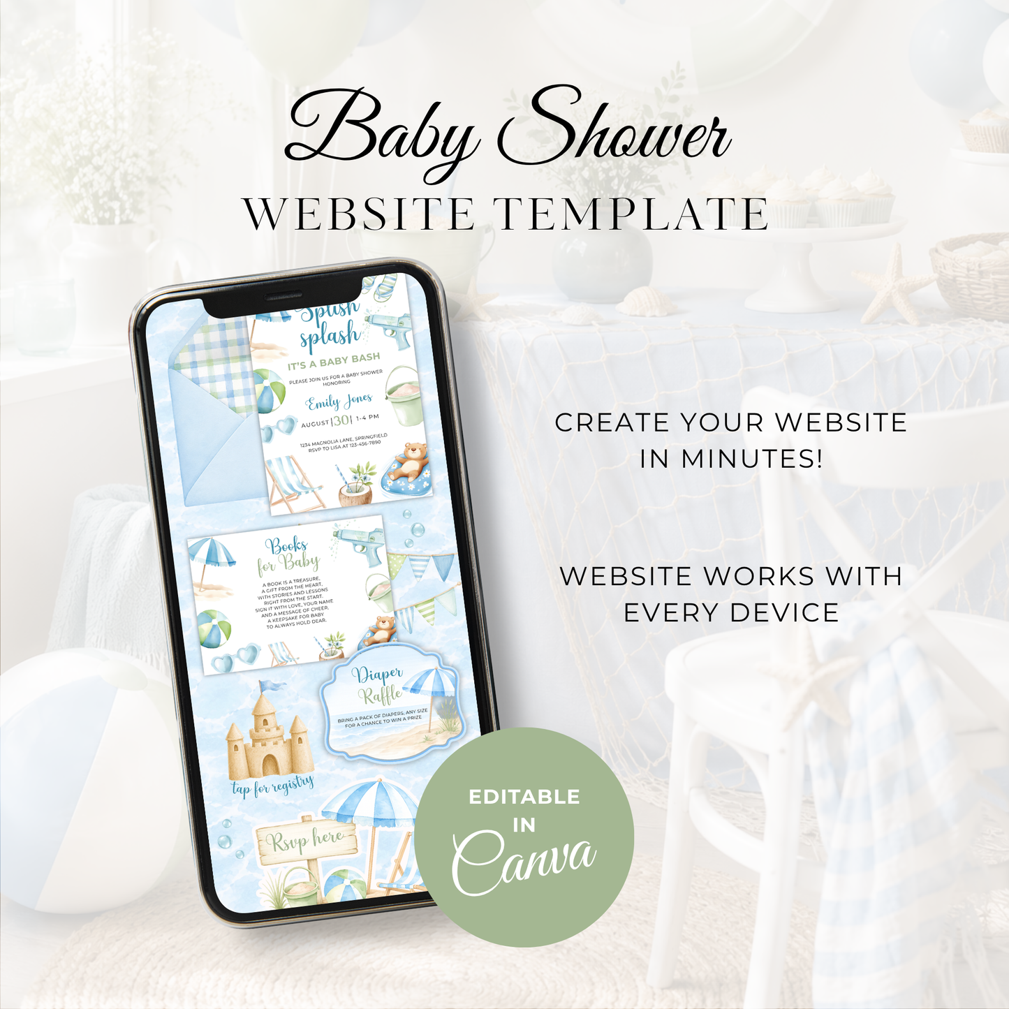 Splish Splash Baby Shower Website Invitation with RSVP BS142
