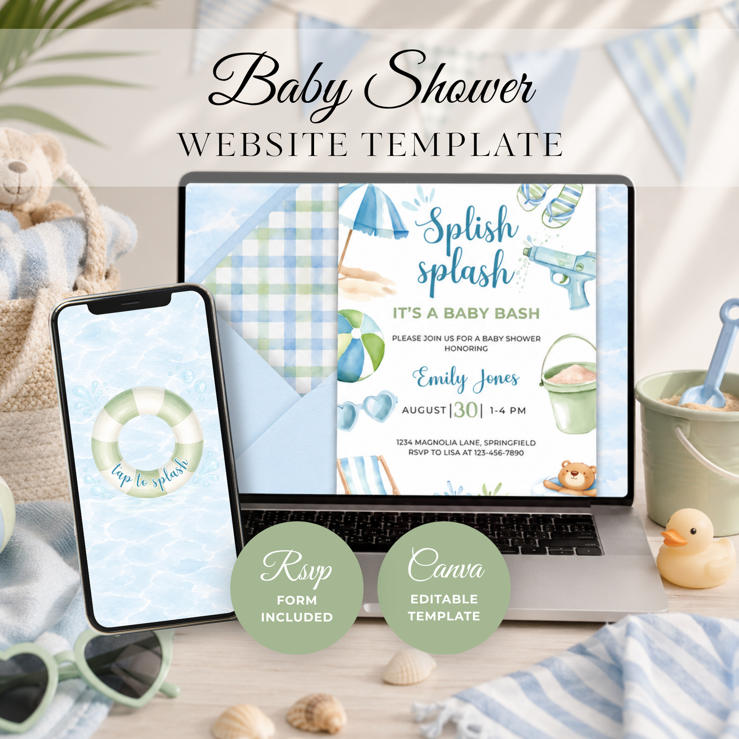 Splish Splash Baby Shower Website Invitation with RSVP BS142