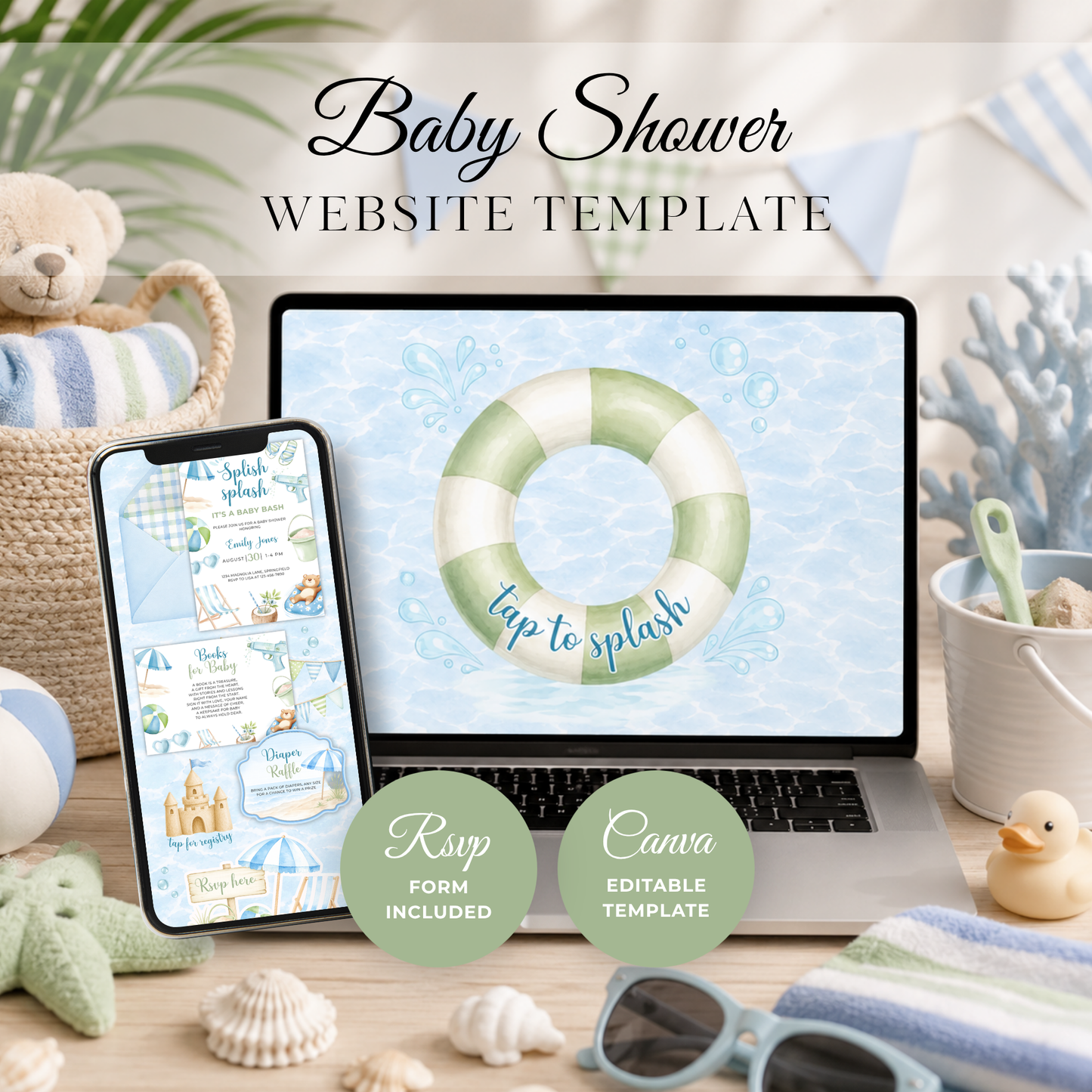 Splish Splash Baby Shower Website Invitation with RSVP BS142