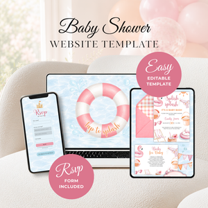 Pink Splish Splash Baby Shower Website Invitation with RSVP BS141