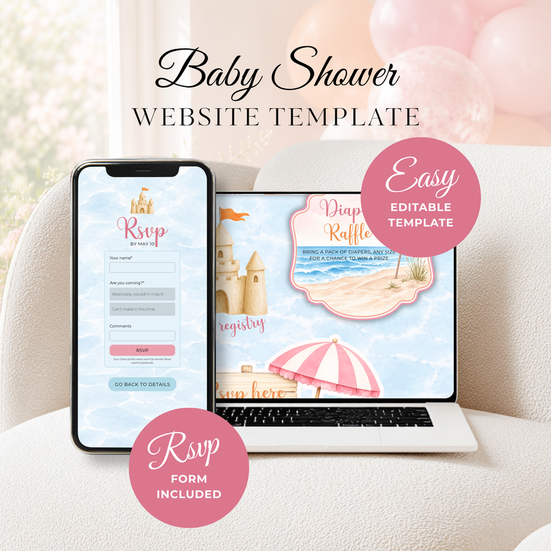 Pink Splish Splash Baby Shower Website Invitation with RSVP BS141