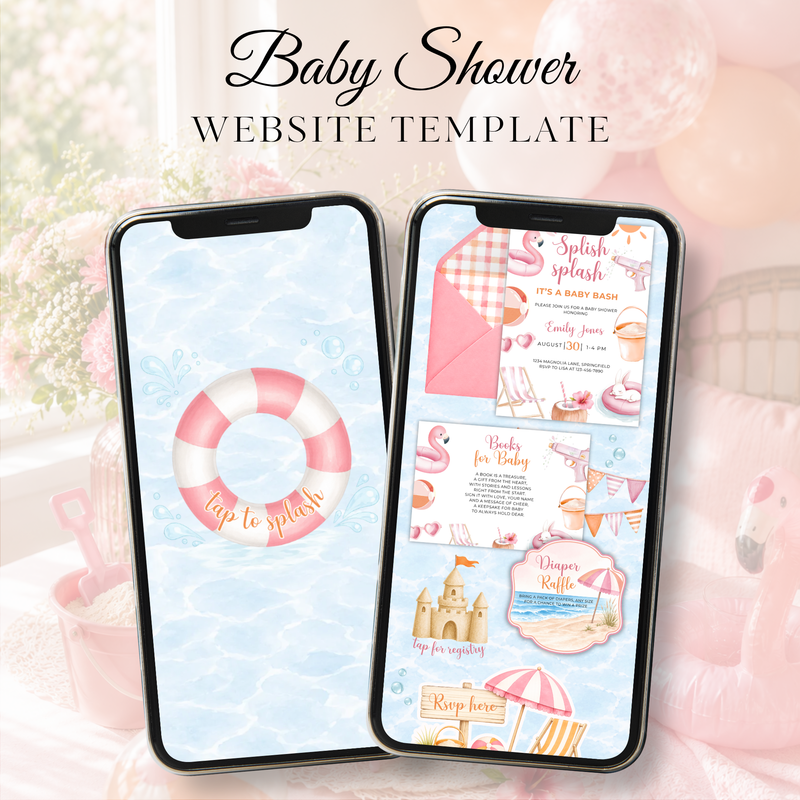 Pink Splish Splash Baby Shower Website Invitation with RSVP BS141