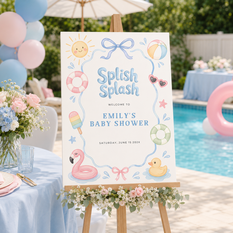 Splish Splash Baby Shower Welcome Sign Template L137