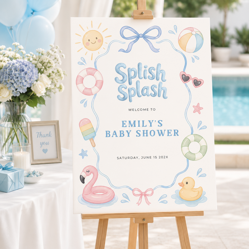 Splish Splash Baby Shower Welcome Sign Template L137