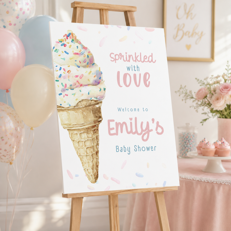 Sprinkled With Love Baby Shower Welcome Sign Ice Cream BS195