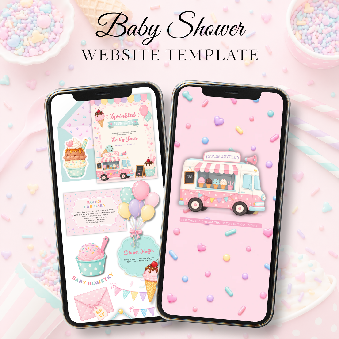 Sprinkled with Love Ice Cream Baby Shower Website Invitation with RSVP BS308