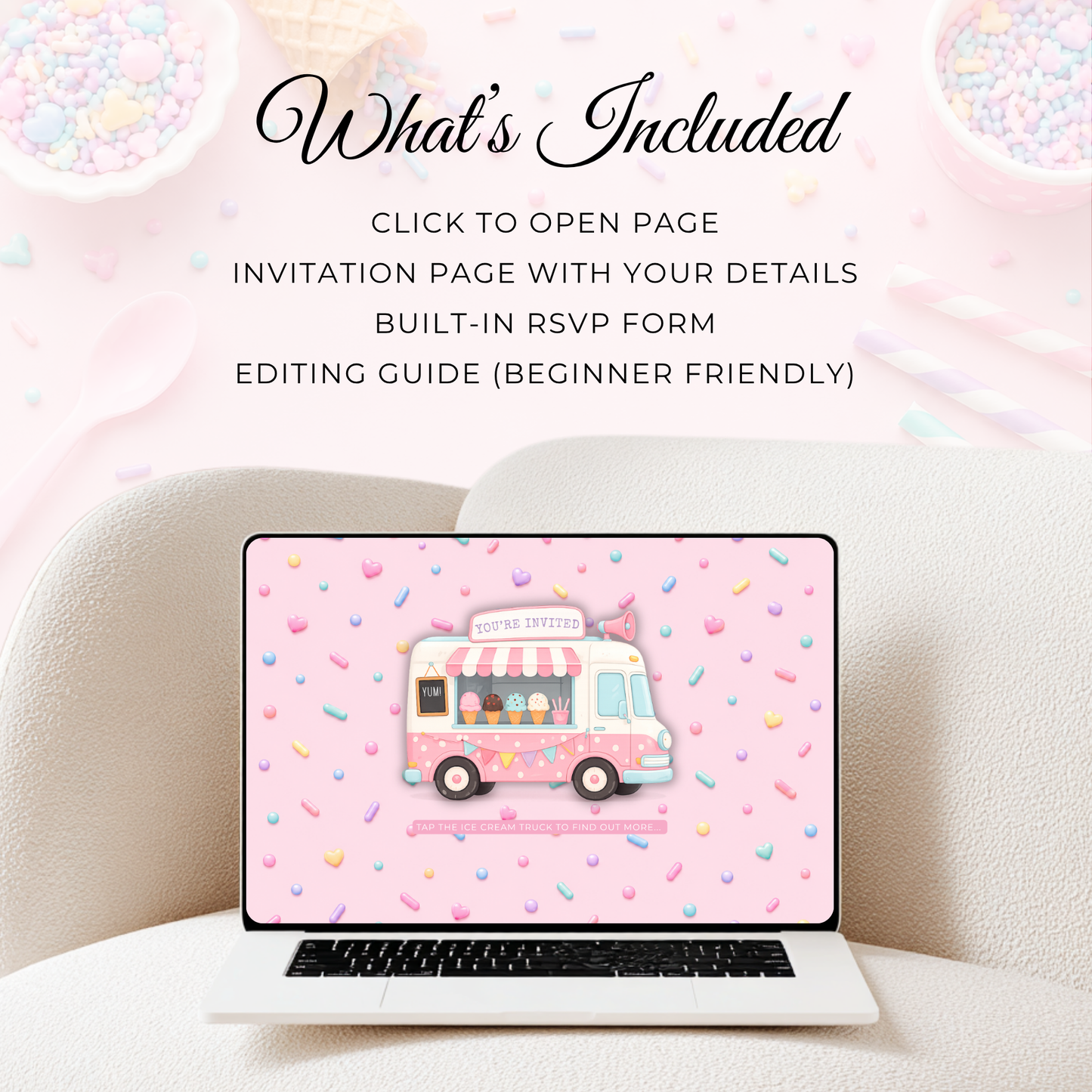 Sprinkled with Love Ice Cream Baby Shower Website Invitation with RSVP BS308