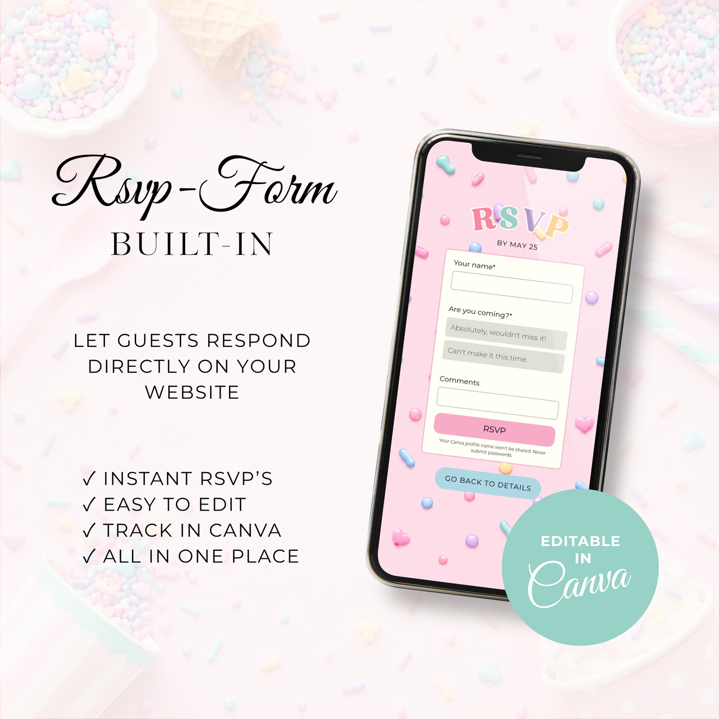 Sprinkled with Love Ice Cream Baby Shower Website Invitation with RSVP BS308
