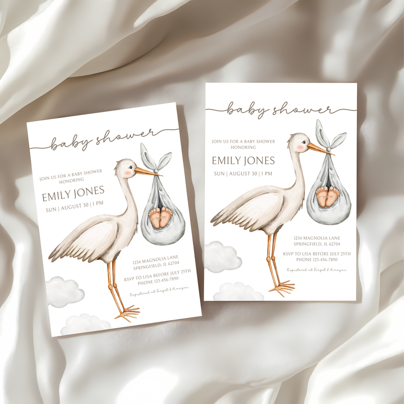 Baby Shower Invitation - Bundle Of Joy Stork Carrying BS107