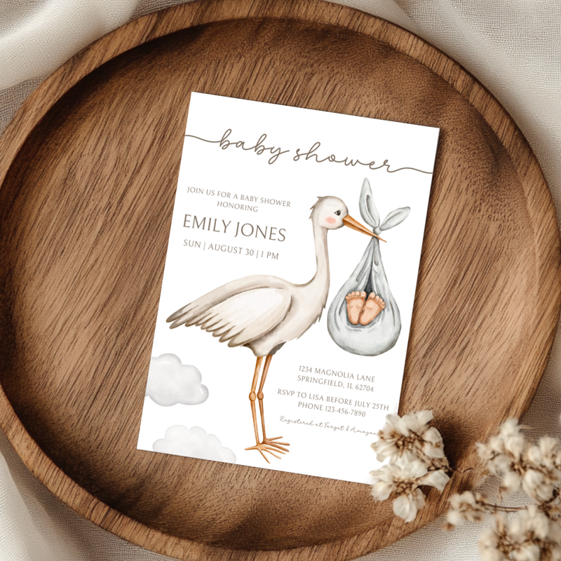 Baby Shower Invitation - Bundle Of Joy Stork Carrying BS107
