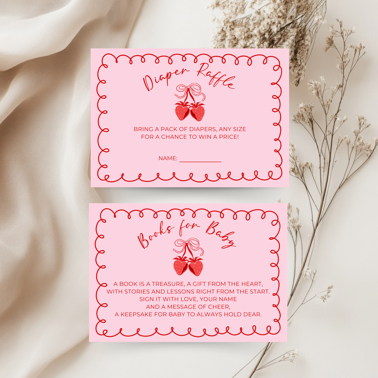 Baby Shower Invitation Bundle - Berry Sweet Coquette Pink Strawberry Grandmillennial BS151