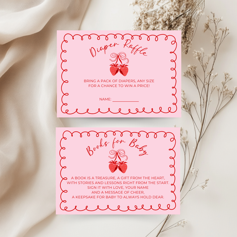 Baby Shower Invitation Bundle - Berry Sweet Coquette Pink Strawberry Grandmillennial BS151