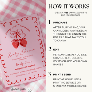 Baby Shower Invitation - Strawberry Coquette Bow Berry A Sweet Someone Pink BS151