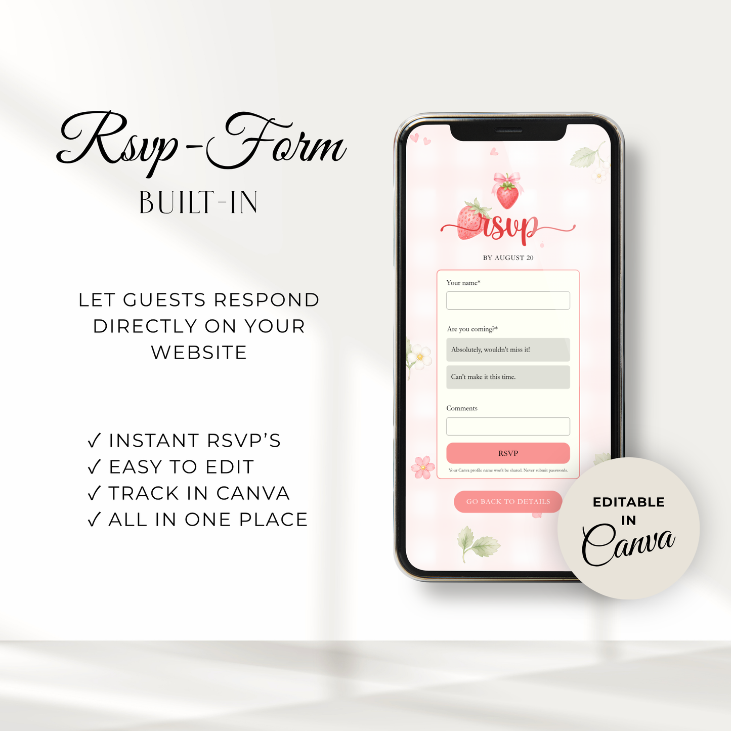 Strawberry Baby Shower Invitation Website with RSVP BS307