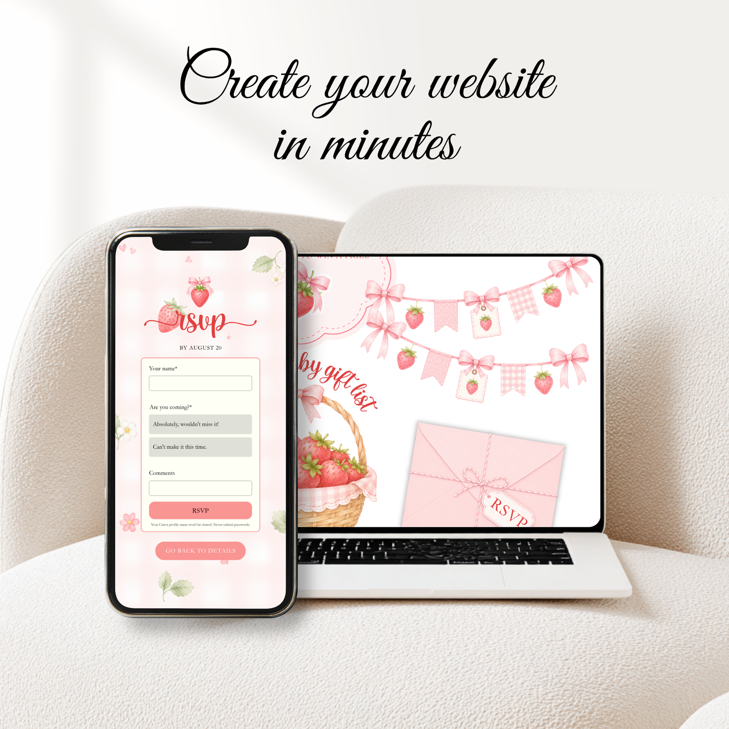 Strawberry Baby Shower Invitation Website with RSVP BS307