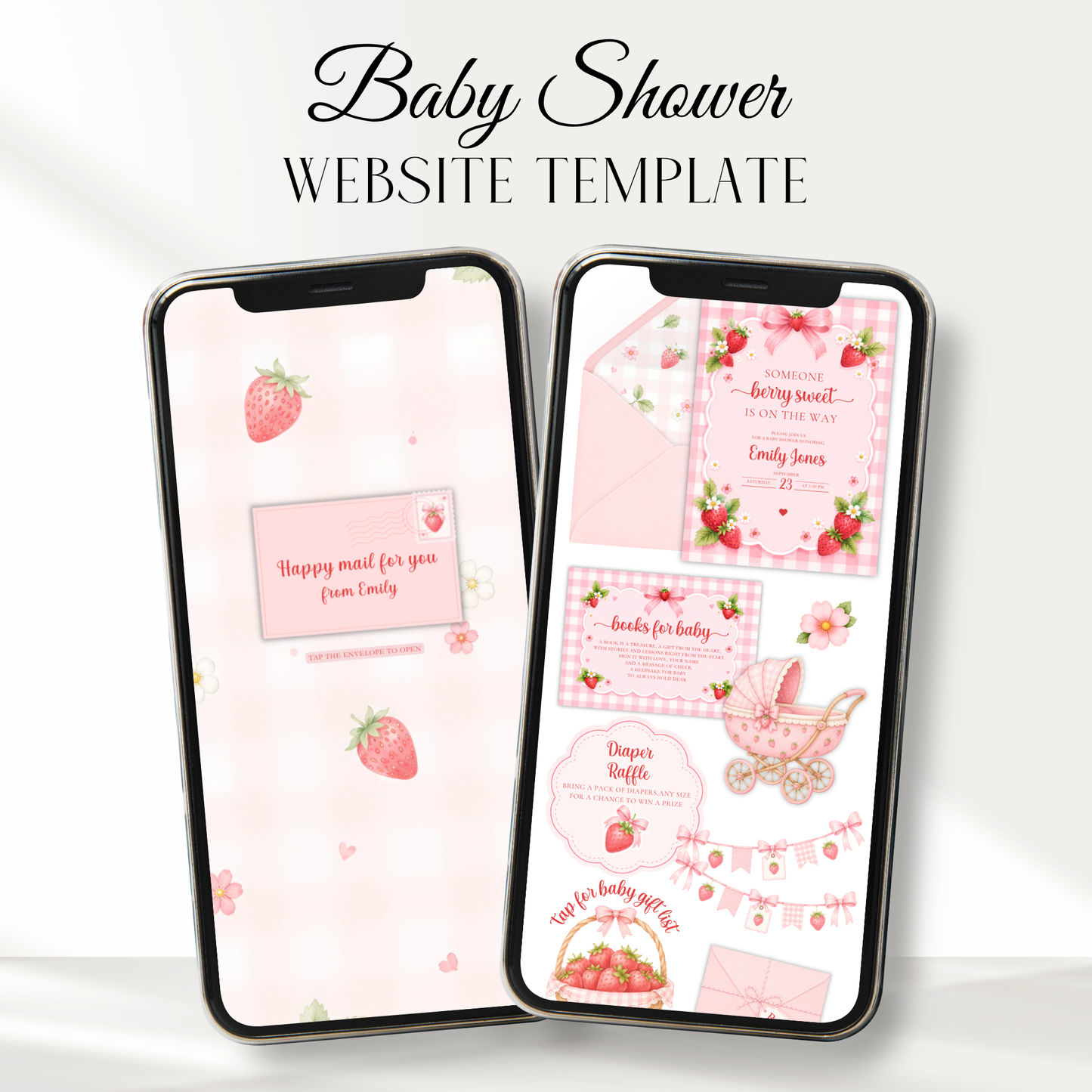 Strawberry Baby Shower Invitation Website with RSVP BS307