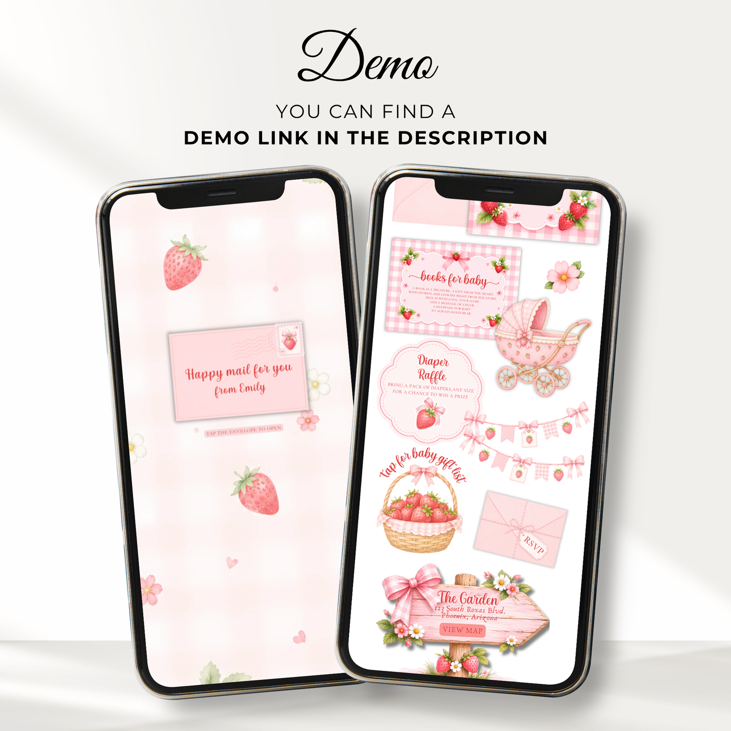 Strawberry Baby Shower Invitation Website with RSVP BS307