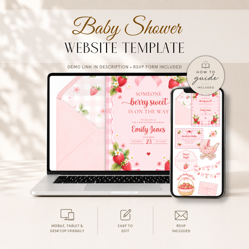 Strawberry Baby Shower Invitation Website with RSVP BS307