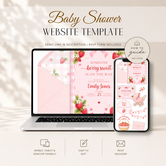 Strawberry Baby Shower Invitation Website with RSVP BS307