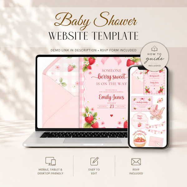Strawberry Baby Shower Invitation Website with RSVP BS307