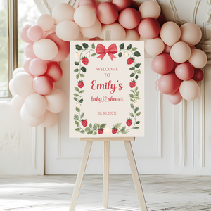 Baby Shower Welcome Sign - Beige Strawberry Berry Sweet Vintage Floral Gender Neutral BS63