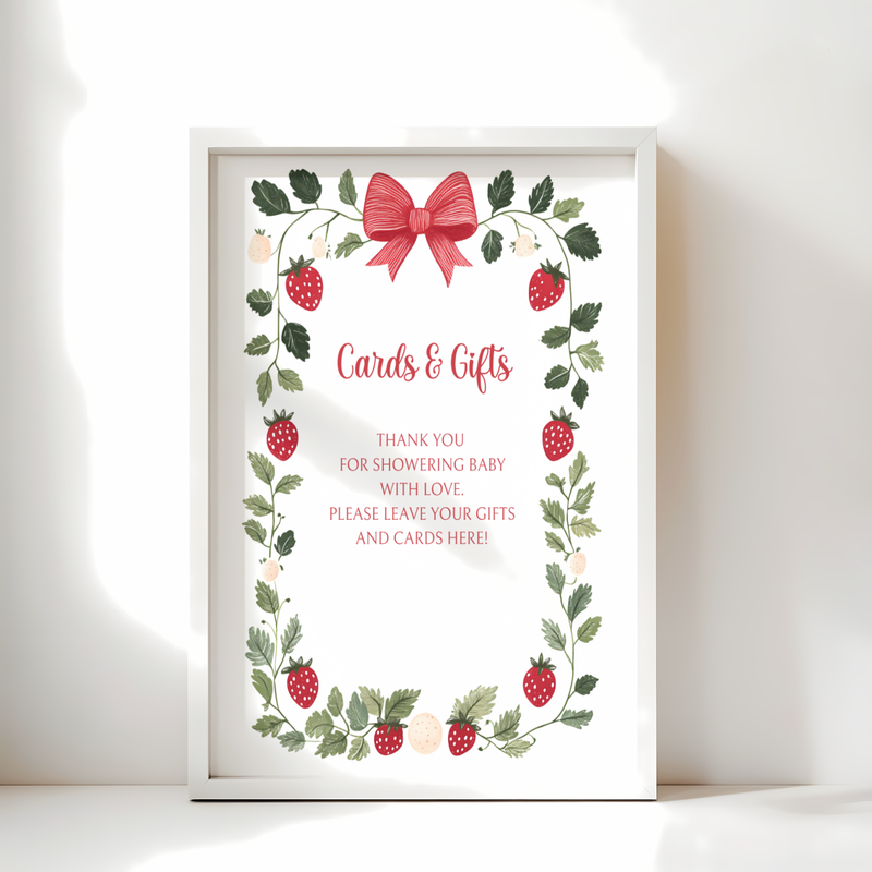 Baby Shower Table Sign Bundle - Berry Sweet Strawberry White Vintage Floral BS63