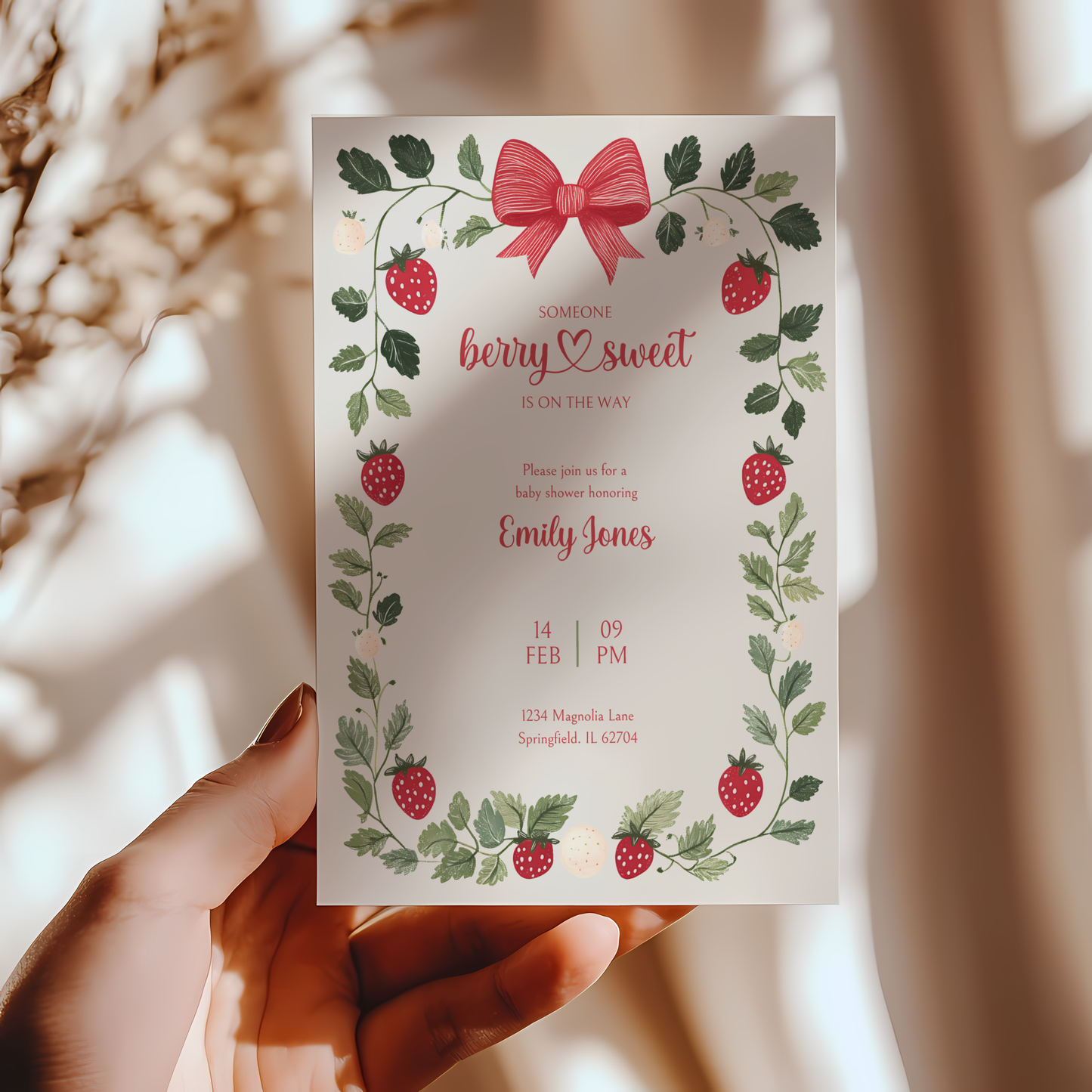 Baby Shower Invitation - Someone Berry Sweet Strawberry Beige BS63