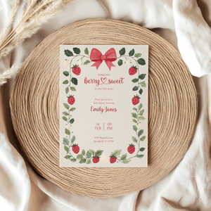 Baby Shower Invitation - Someone Berry Sweet Strawberry Beige BS63
